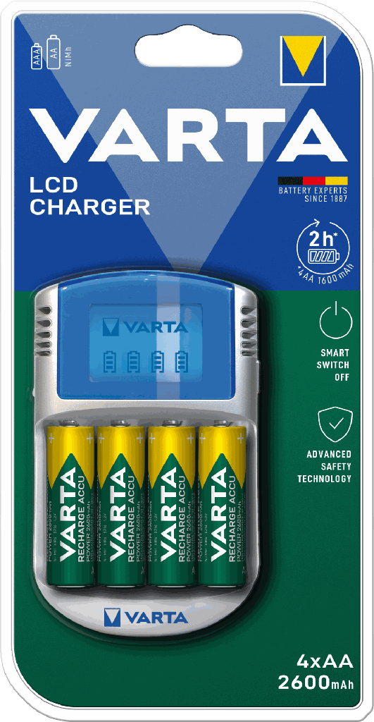 Varta LCD Charger incl.. 4 x AA 2600mAh + 12V + USB
