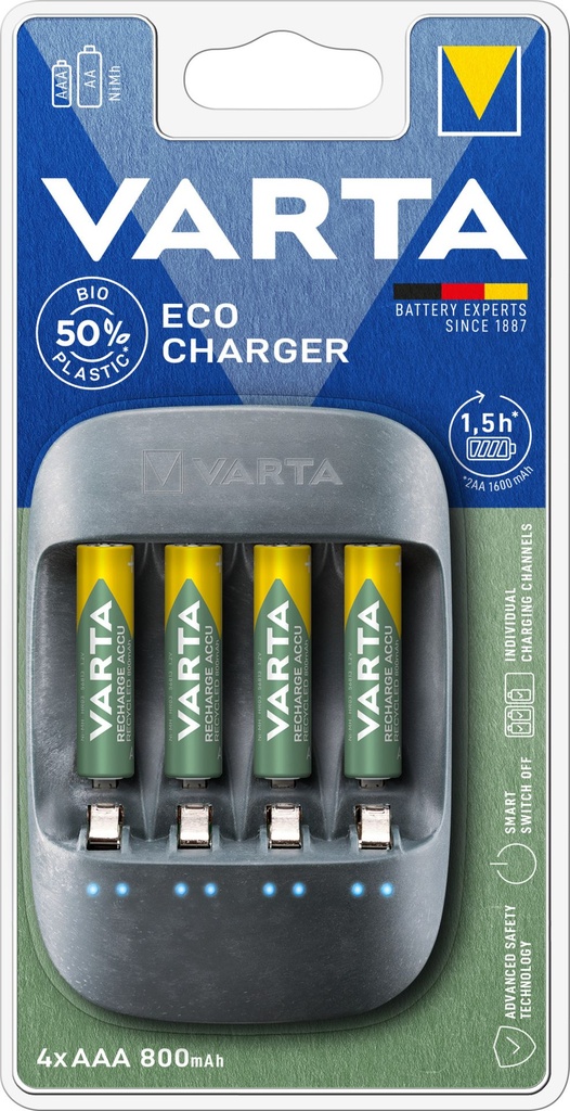 Varta Eco Charger incl.. 4 x Recycled AAA 800mAh