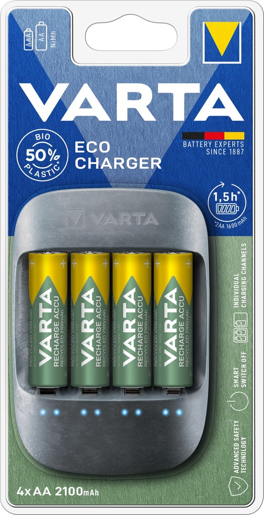 Varta Eco Charger incl.. 4 x Recycled AA 2100mAh
