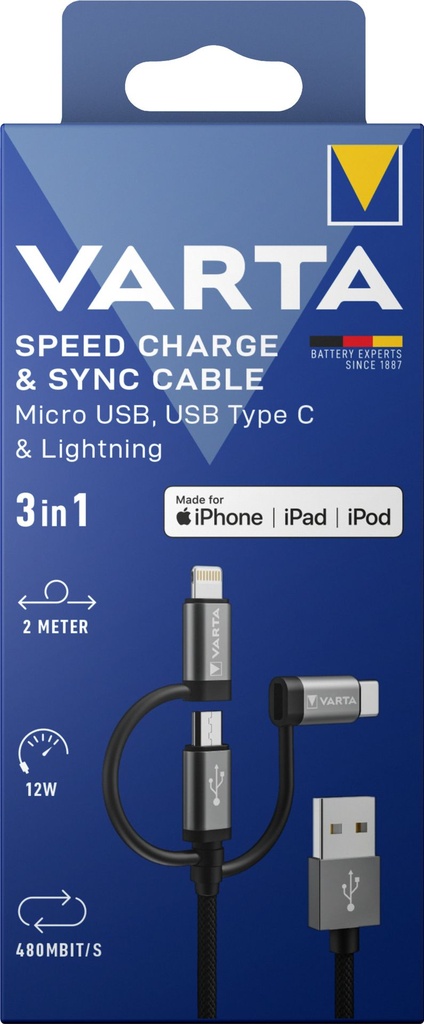 Varta 3 in 1 ( Micro, C, Lightning ) Charge & Sync