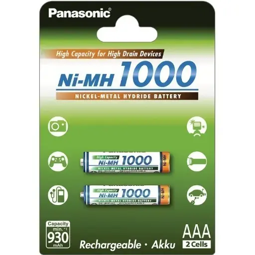 [P03HG2BP] Panasonic HR03 Nimh 1000mAh High Drain BP2