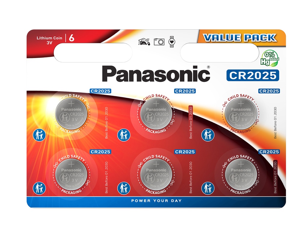 Panasonic CR2025 Lithium 3V Blister 6