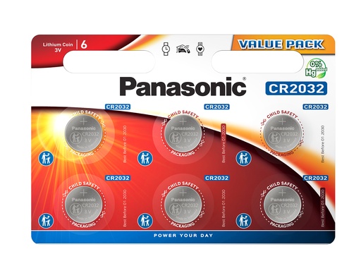 [P20326] Panasonic CR2032 Lithium 3V Blister 6