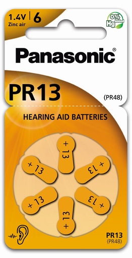 [PR13] Panasonic PR13  PR48 Hearing Aid Blister 6