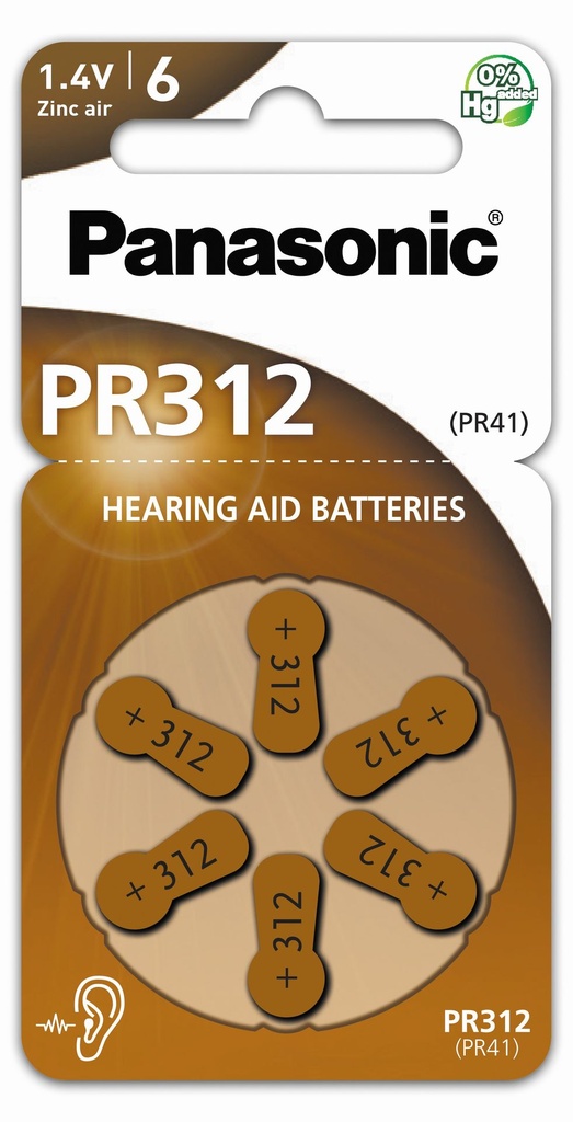 Panasonic PR312 PR41 Hearing Aid Blister 6