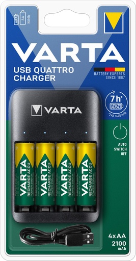[V576521] Varta Value USB Quattro Charger + 4 x AA 2100mAh
