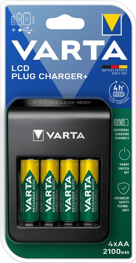 [V57687] Varta LCD Plug Charger incl. 4 x AA 2100mAh