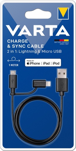 [V57943] Varta  2in1 Charge & Sync Cable (Micro USB + Lightning)